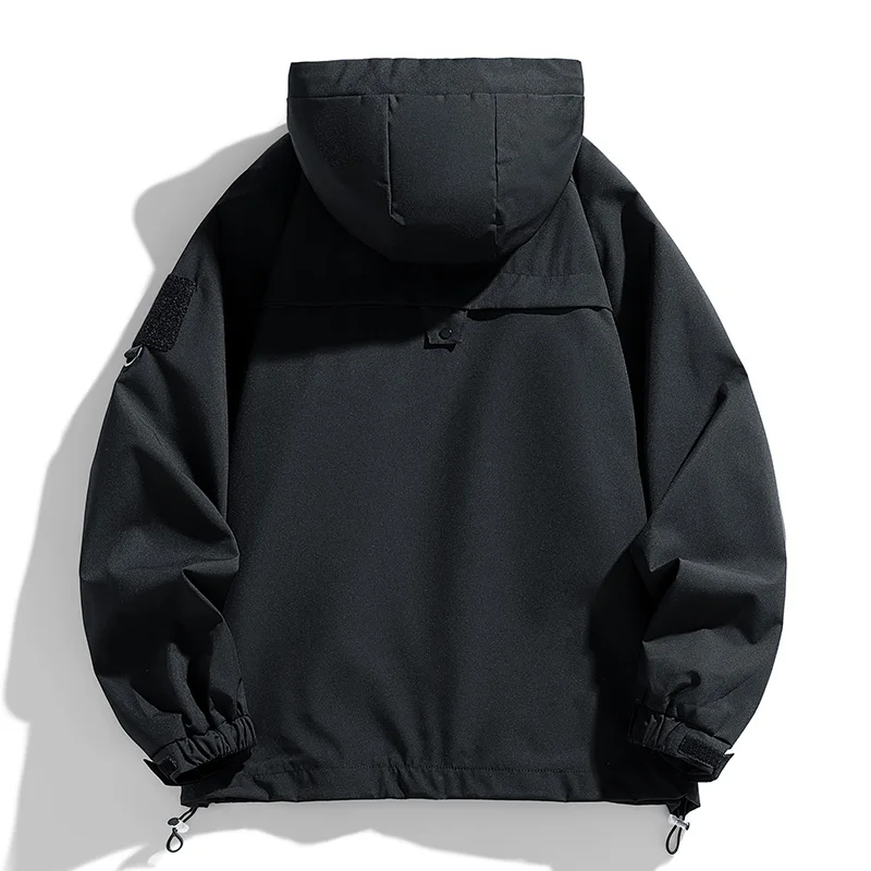 Blusão masculino jaqueta com capuz casaco com zíper carga impermeável preto bombardeiro acampamento solto fino softshell com capuz jaqueta de caminhada