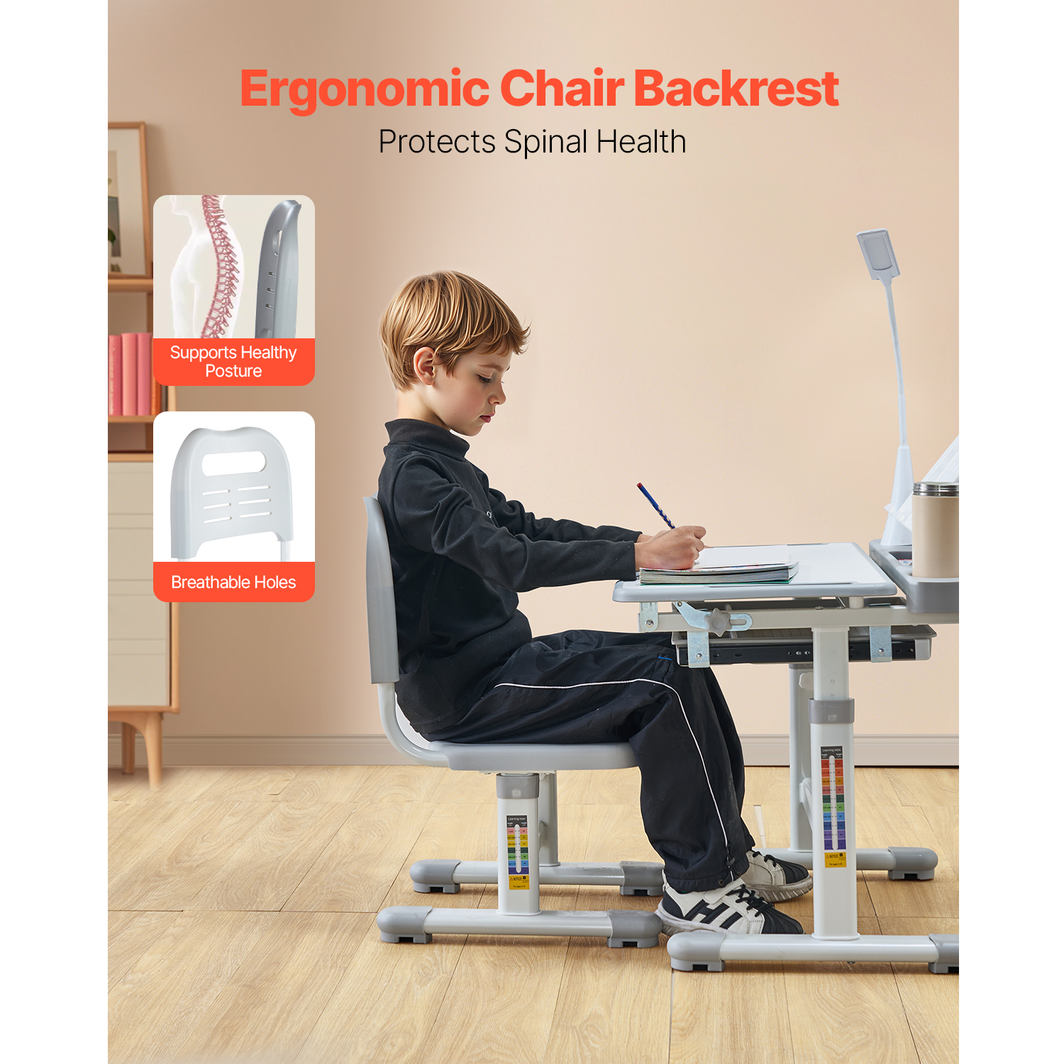 SucceBuy Kids Study Chair and Desk Set Study Desk and Chair for Kids with Table Lamp Adjustable Height  for Bedroom & Study Room