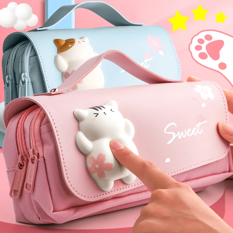 Astuccio per matite 3D Kawaii Astuccio per penne di decompressione per ragazze Materiale scolastico impermeabile carino Scatola per organizer estetica Cancelleria coreana