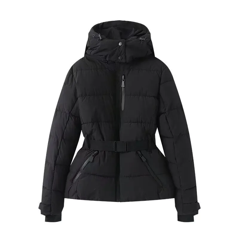 Veste à capuche en coton pour femmes, nouvelle mode, taille avec ceinture, pour les déplacements, chaude, coupe-vent, plus confortable à porter, 2025