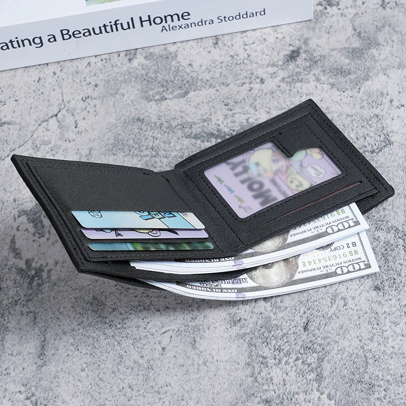 Men'S Short Pu Leather Wallet Business Casual Lychee Pattern Soft Leather Wallet Multi Card Large Capacity Wallet Card Holders