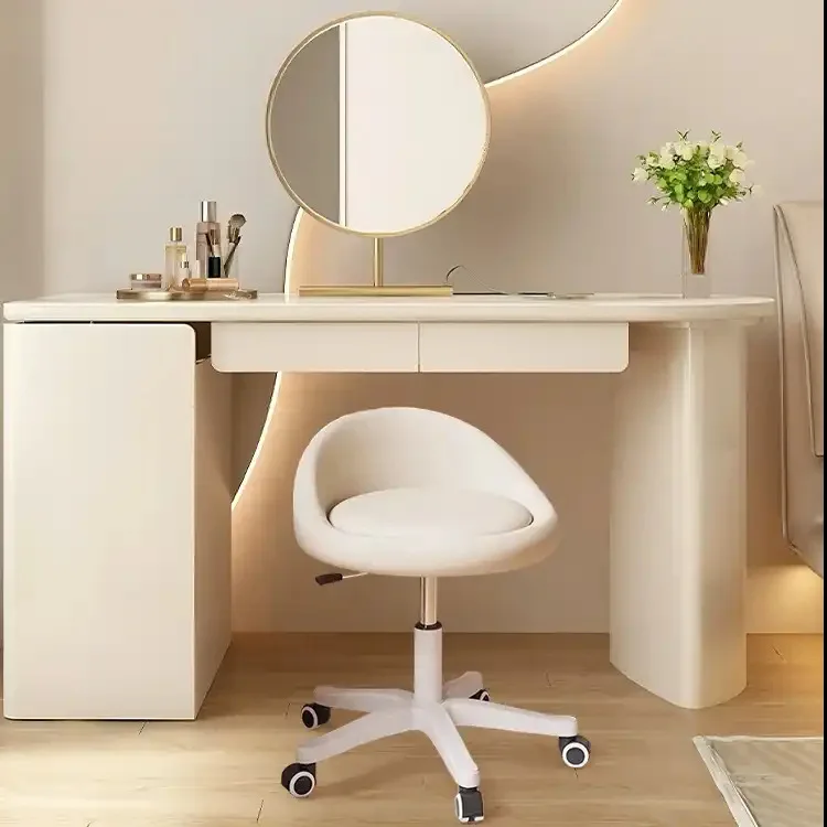 Sedia per il trucco per ragazze, sgabello per toeletta con schienale morbido, sedia per manicure in stile crema, semplice sgabello per il trucco domestico.