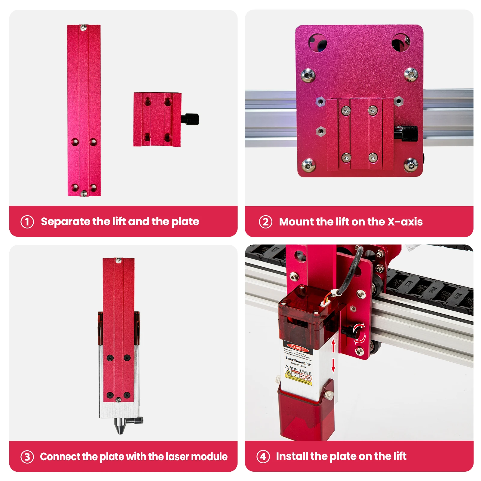Laser Head Focusing Metal Fixed Mounting Bracket, Engraving Machine Laser Head Z axis Slide way Lifting Adjustable Screw Module