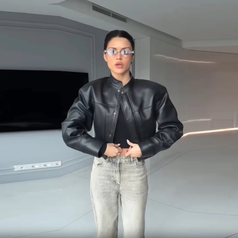 Jaqueta de couro falso de ajuste fino feminino clássico moto biker plutônio cabido zíper jaquetas primavera outono básico bombardeiro casaco rua outerwear