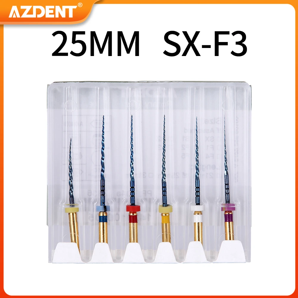 6Pcs/Box AZDENT Dental Heat Activated Root Canal Files Endodontic Engine Use File NiTi Super Rotary 25mm SX-F3 Dentistry Tools