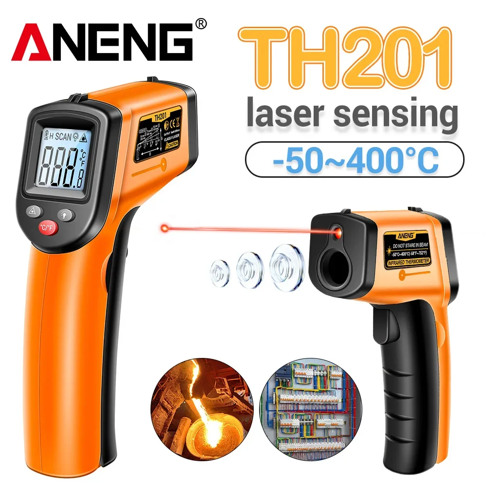 ANENG Pistola de medição infravermelha digital Higrômetro de alta sensibilidade Tela de retroiluminação Posicionamento a laser Temperat sem contato TH201