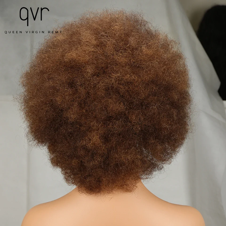 QVR วิกผมหยักศกทรงแอฟโฟรสั้นสำหรับผู้หญิงวิกผมหยิกแบบอัฟโฟรหนาวิกผม180% แบบฟูสั้น