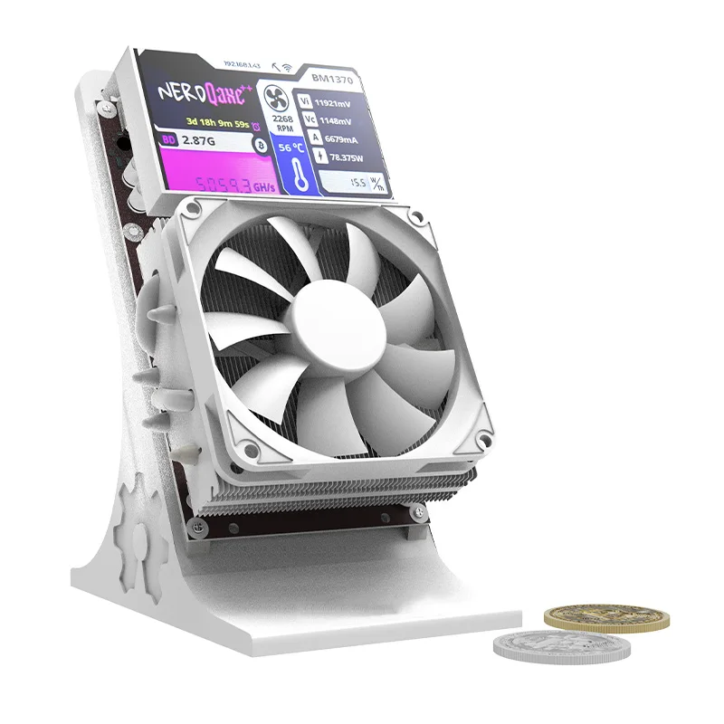 Bitaxe NerdQaxe++ 4.8TH/s BTC Solo miner pessoal blockchain criptomoeda miner Configure uma tela grande de 3,5 "e ventilador mudo