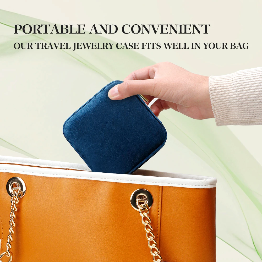 TAIMY ヴィンテージベルベットトラベルジュエリー収納リングボックスフリップミラーオーガナイザーサポートロゴカスタムレトログリーンジュエリーボックス