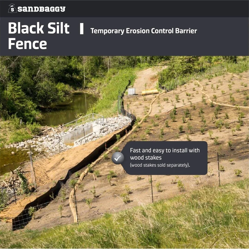 Black Silt Fence Fabric Roll 3FT x 500FT Erosion Control Sediment Retention Barrier Temporary Construction Site Fencing