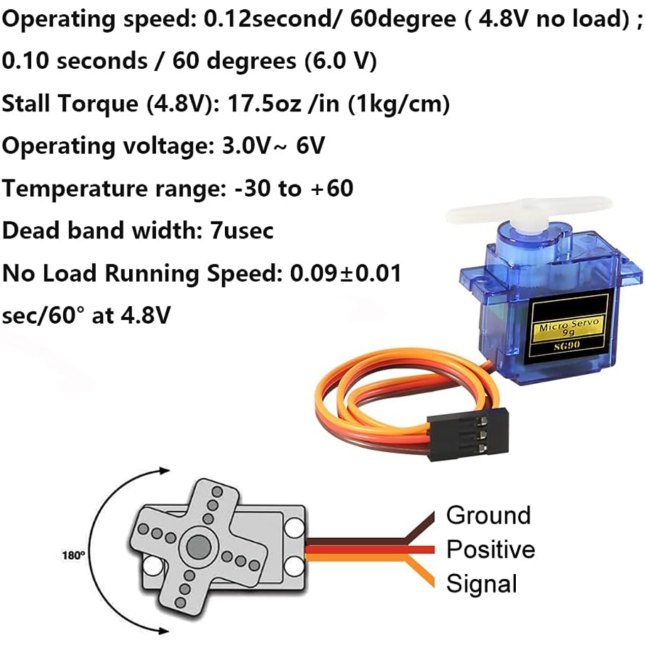 5 Stück SG90 Micro-Servomotor Mini-Servo SG90 9 g Servo-Kit kompatibel mit RC Hubschrauber Flugzeug Auto Boot Roboter