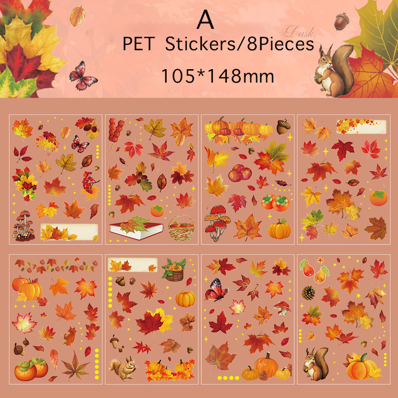Journamm 8pcs/pack Plants Flowers Leaf PET Stickers Decor Scrapbooking Collage Junk Journal Planner Decor Sticker Stationery