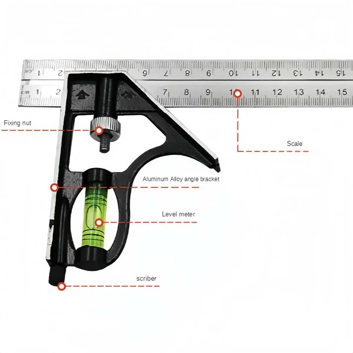 Strumento di misurazione del righello da carpentiere quadrato combinato in acciaio inossidabile Strumento quadrato quadrato per incorniciatura di piccioni, scale, coperture