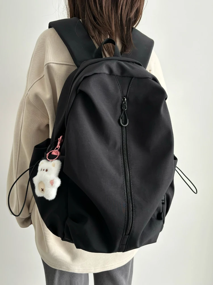Mochila Grande Capacidad Mochila Unisex Estilo Estudiantil Material Nylon Impermeable Diseño Puro Color Para Computadora