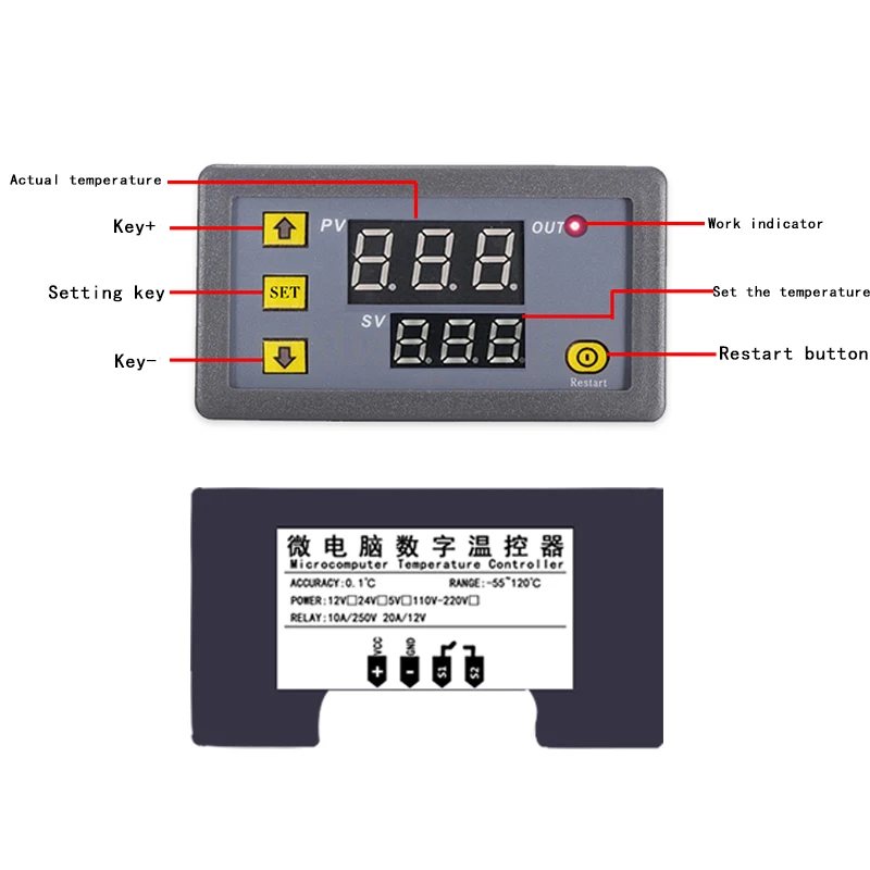 Termostato Digital de pantalla LED con Control de temperatura, instrumento de Control de calor/refrigeración, W3230, 12V, 24V, AC110-220V, 20A