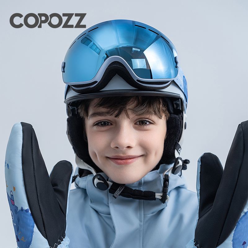 COPOZZ Kinder-Skibrille mit beschädigter Linse und Koffer-Set für Kinder, UV400, Antibeschlagbrille, Mädchen und Jungen, Snowboardbrille GOG-243
