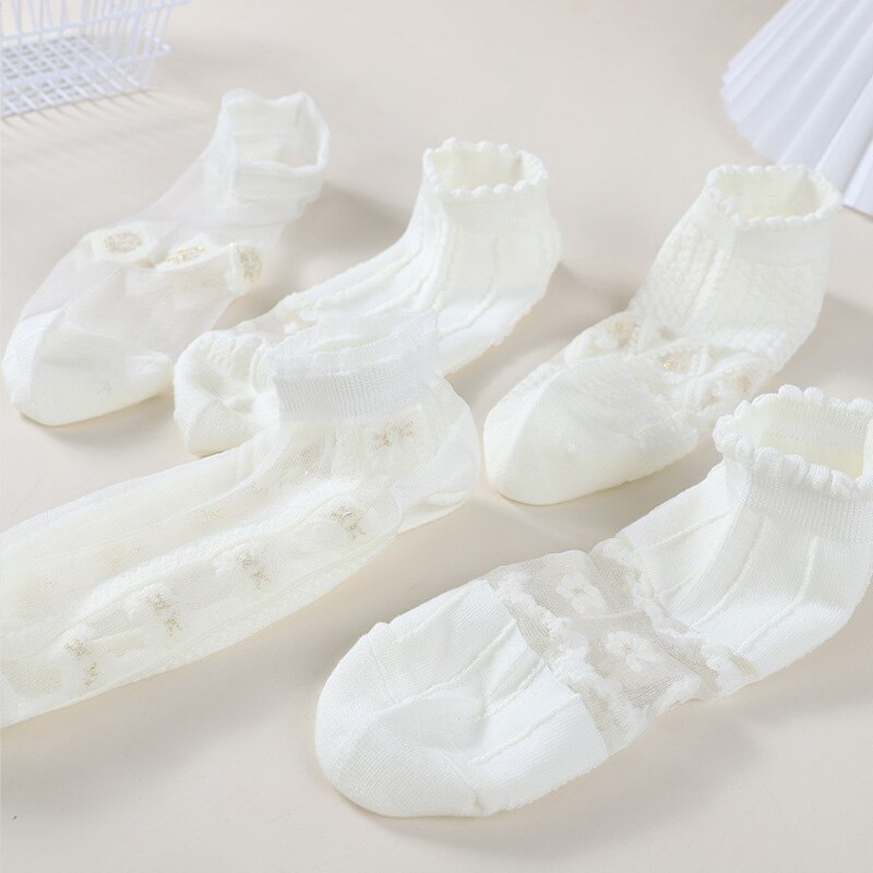 5 Pares Verão Mulheres De Vidro Branco De Seda Respirável Sexy Transparente Meias Baixo Tubo Fino Bolha Meias Curtas
