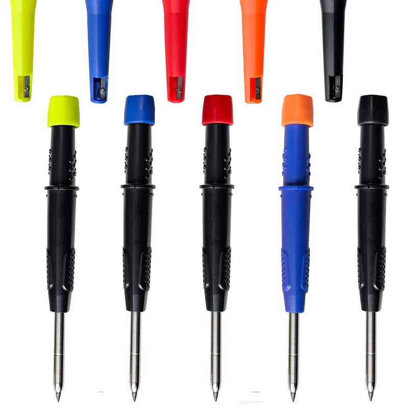5 Colors Woodworking Automatic Pencils 2.8mm Deep Hole Marker Pencil Comes with A Sharpener for Scribing Marking Tools
