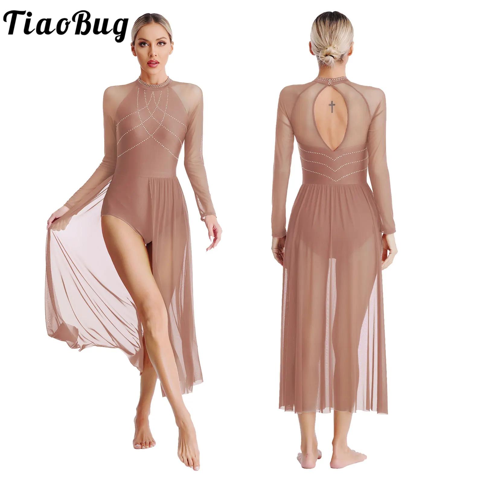 Abito da donna sovrapposto lirico con strass Costume da danza moderna contemporanea Maglia divisa in tulle Balletto Ginnastica Pattinaggio Body