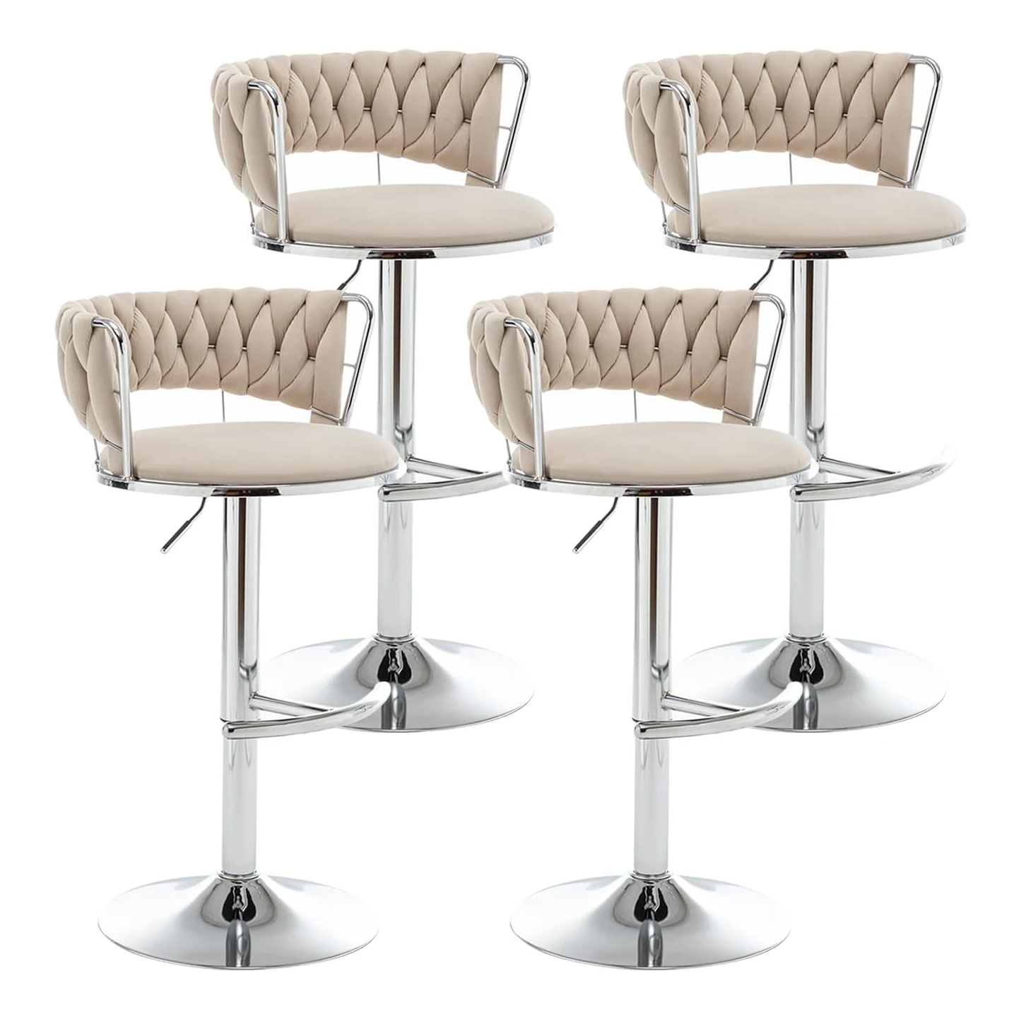 Beige Gold Stools  Counter Height Bar Stools with Low Back Swivel PU Leather Bar Stool for Kitchen Island Bar Pub