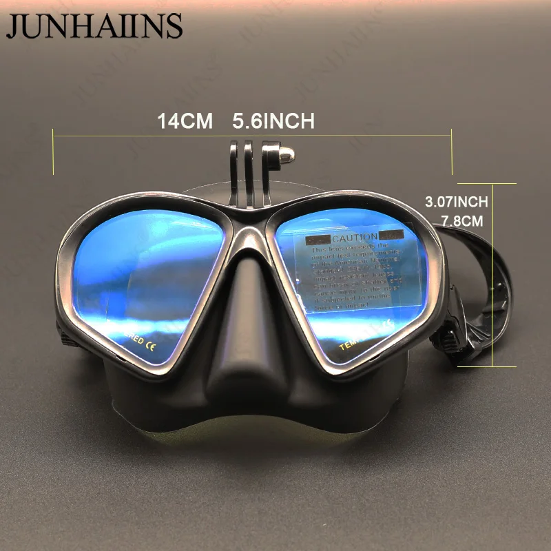 Wet Go-pro Mount Maschera subacquea a basso volume Maschera freedive in vetro temperato Maschera subacquea tipo J Set snorkel con supporto per fotocamera Nero