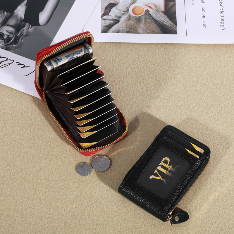 Portafoglio per carte di credito da donna, portafoglio multi-carta con finestra identificativa, porta carte con cerniera per donna