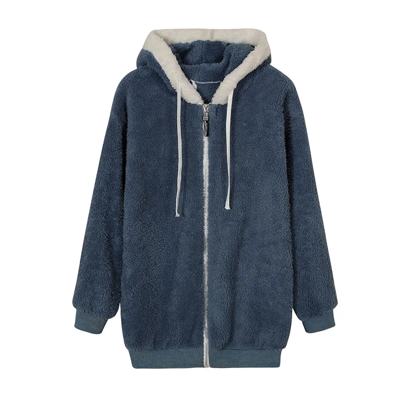 Nuevo estilo, abrigo de moda de invierno para mujer, ropa informal con capucha y cremallera para mujer, chaqueta de lana de Cachemira para mujer, abrigos de Color sólido para mujer
