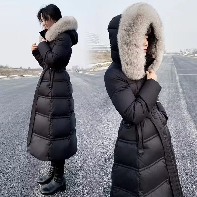 2023แฟชั่นผู้หญิงฤดูหนาวลงเสื้อFoxขนสัตว์หนาเป็ดสีขาวลงเสื้อWarm Slim Fit High Endผู้หญิงยุโรปยาวเสื้อ