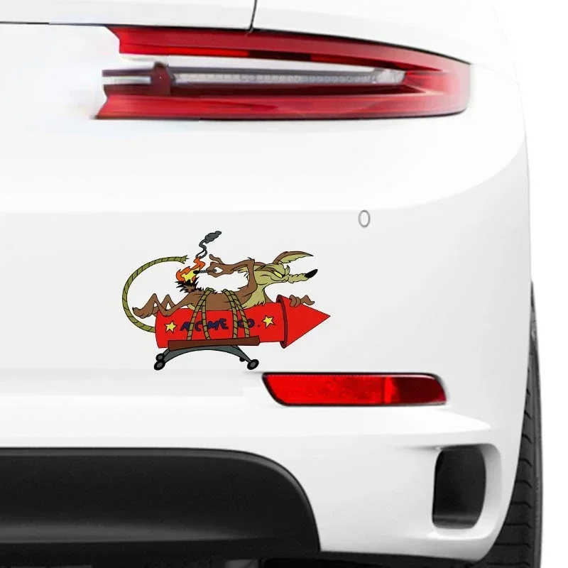 Pegatina de dibujos animados para coche Wile E Coyote ACME Rocket, calcomanía de vinilo, estilo de coche de Anime, accesorios impermeables para coche
