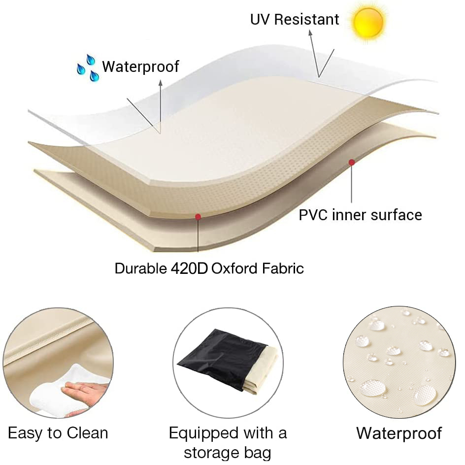 ベージュヘビーデューティ 420D 屋外防水パティオ家具セットカバーガーデン雨雪防風抗 UV カバーソファテーブル椅子用