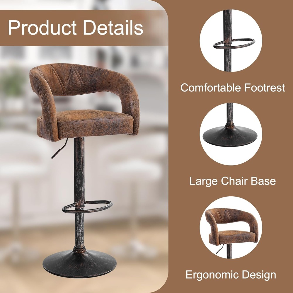 Bar Stools Set of 4 Adjustable Swivel Modern Pu Leather Barstools, Counter Bar Stools with Back and Arms, counter stools