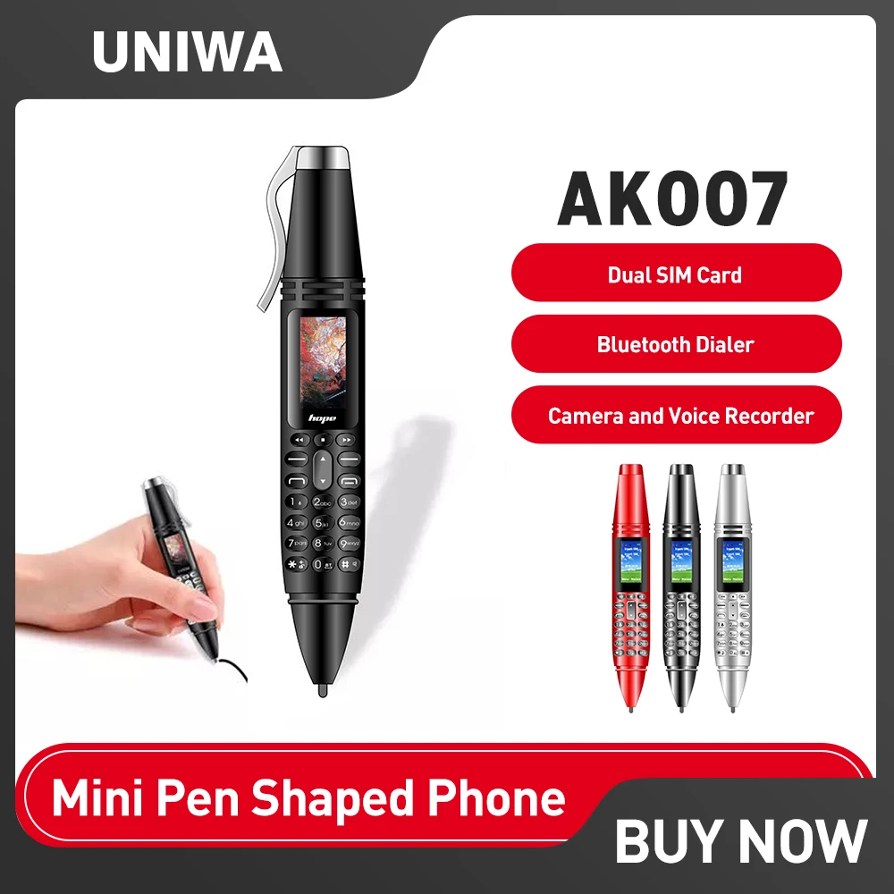 UNIWA AK007 2G GSM Mini teléfono en forma de bolígrafo 0,96 "Dual Sim marcador de teléfono móvil voz mágica MP3 FM grabadora de voz teléfono celular en venta