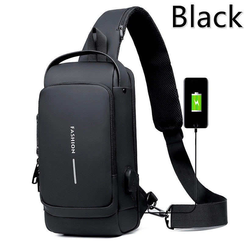 Nuevo bolso antirrobo para hombre, bolso de pecho deportivo todoterreno recargable por USB para gimnasio