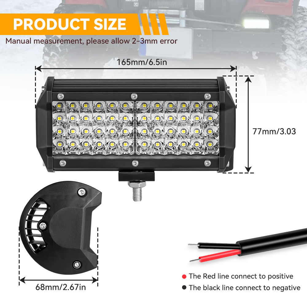 Barre lumineuse de 7 pouces, faisceau combiné de lumière de travail à 4 rangées pour la conduite de bateau tout-terrain, voiture, tracteur, camion, 4x4 SUV 12V 24V, 1/2 pièces