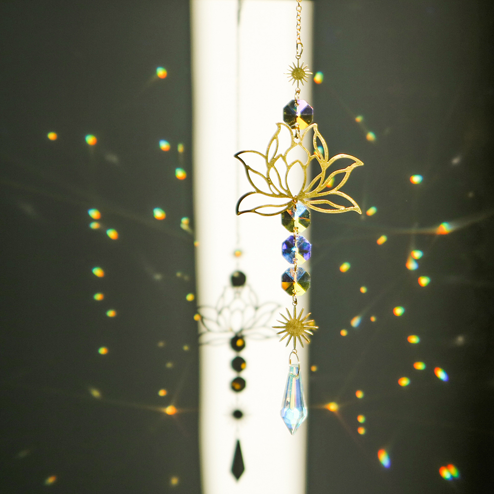 1PC หินธรรมชาติ Sun Catcher คริสตัล Wind Chimes Amethyst Lotus แขวนหน้าต่างตกแต่งสวน