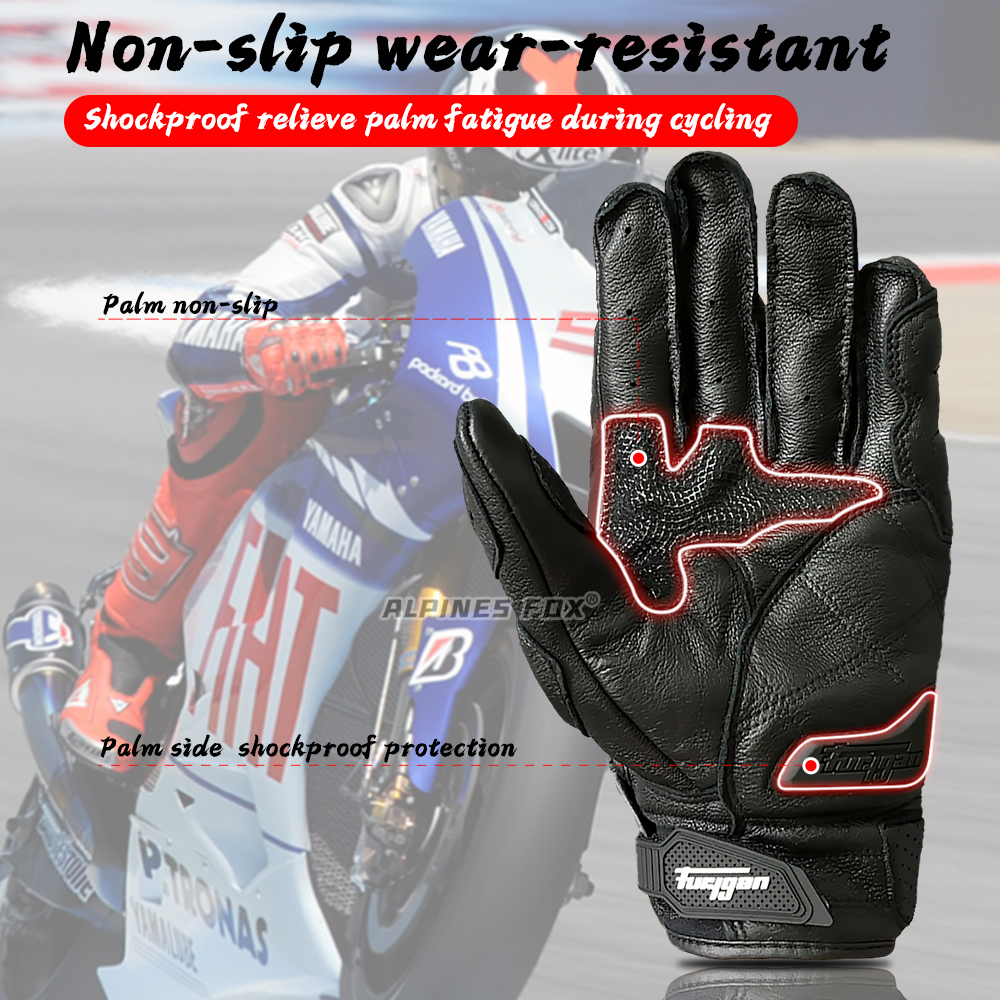 Guanti da moto in pelle AFS 6 Guanti protettivi in fibra di carbonio da uomo Guanti da moto da motocross neri Guanti da equitazione da corsa M-XXL