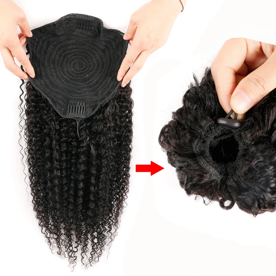 Aliballad Kinky Curly Drawstring หางม้า Remy มนุษย์ผมบราซิล Cury หางม้า Afro คลิป100G-150G สำหรับสตรี