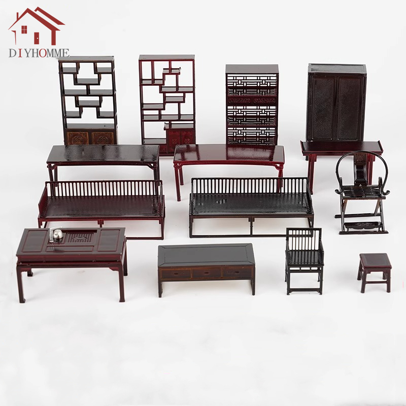 Mesa en miniatura 1:25, banco, armario, estantería, muebles para casa de muñecas, accesorios, juguete artesanal, juego de construcción Interior