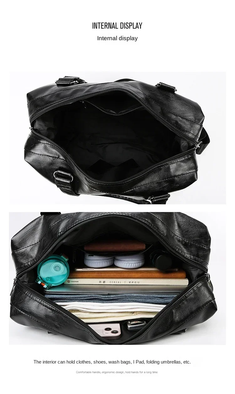 New Men's Business PU Travel Handbag Soft Leather Texture Shoulder Bag Sports TrainingLarge Capacity Handheld duffle bag bolsas