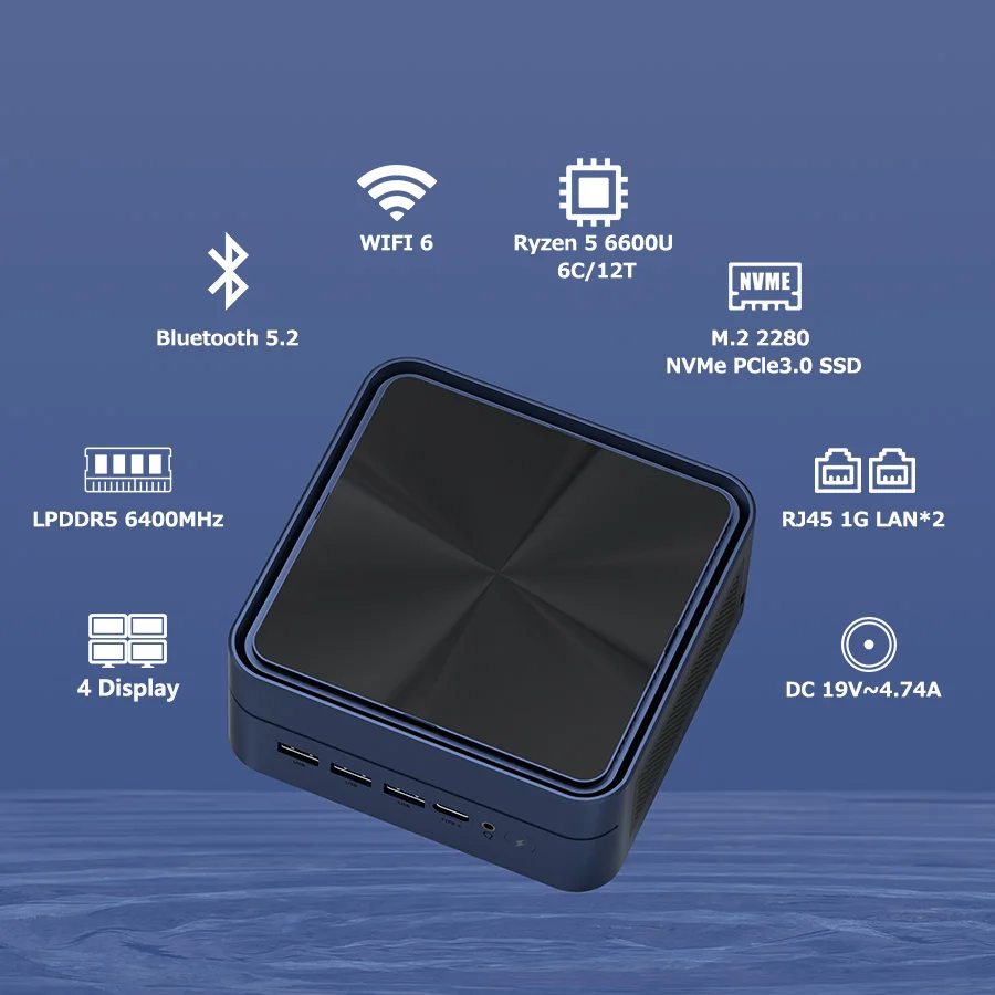 ZXIPC Mini PC Ryzen 7 5800H 6600H 7735HS 4500U DDR4 16GB 512GB Nvme SSD WIFI6 BT5.2 Desktop MINI PC Gamer Computer Four Display