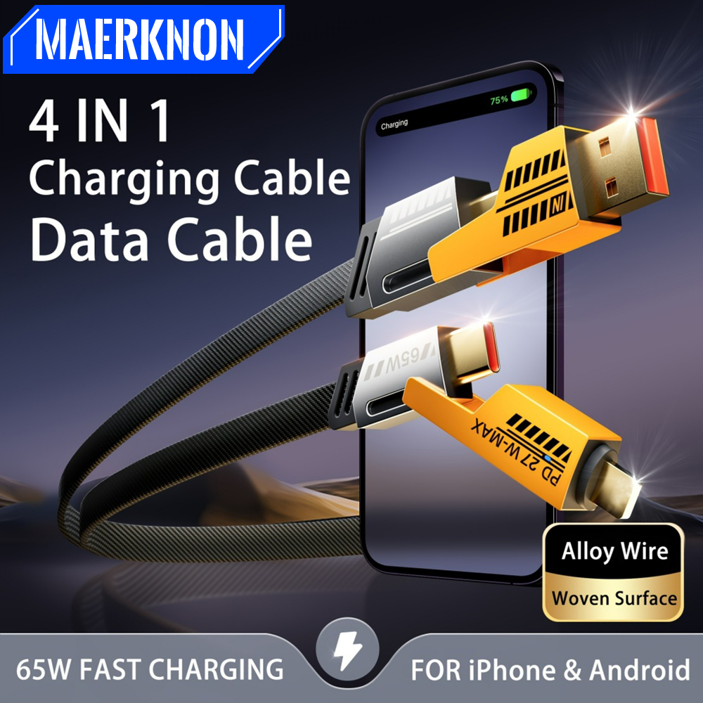 65W USB Type C Cable 4 in 1 PD 27W Fast Charging Data Cable For iPhone 15 14 13 Pro Max Samsung Xiaomi Huawei iPad USB C Cable