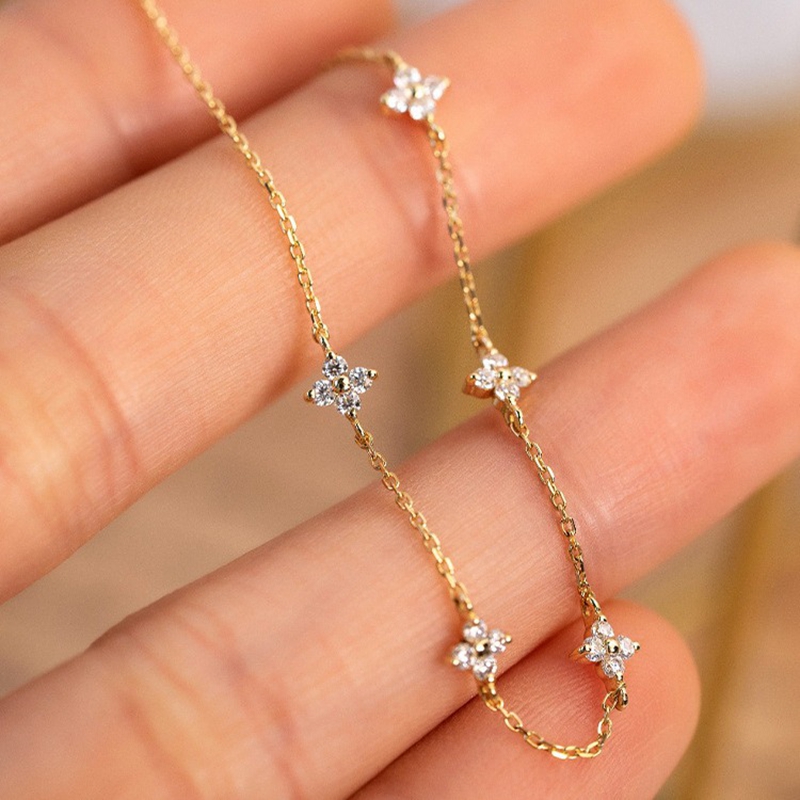 Pulsera de circón de oro de 18k con flor de cuatro hojas de Plata de Ley 925 para mujer, joyería exquisita con temperamento, accesorios de regalo de boda