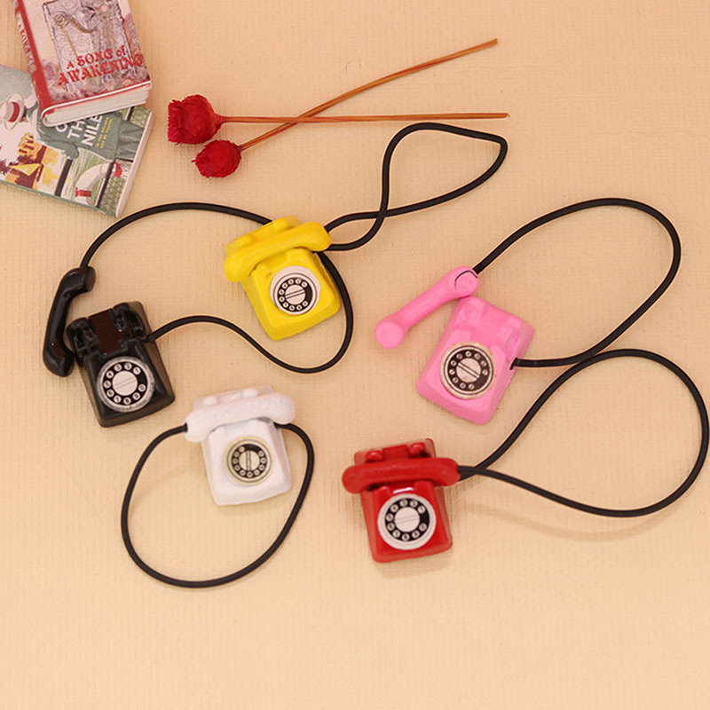 Casa de muñecas Mini teléfono Retro 1:12 casa de muñecas miniatura simulación Mini teléfono Retro modelo de teléfono decoración de muebles para el hogar