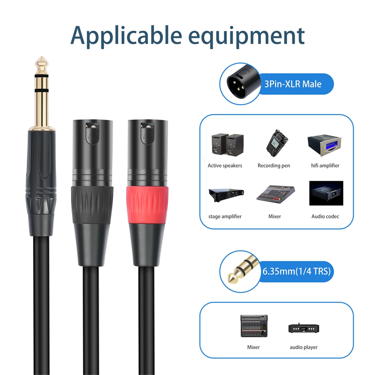 BABQ Jack 6,35 mm 1/4 TRS Estéreo a Doble XLR Macho Cable de Audio Cable de Extensión Y Cable de Audio Divisor 100 cm