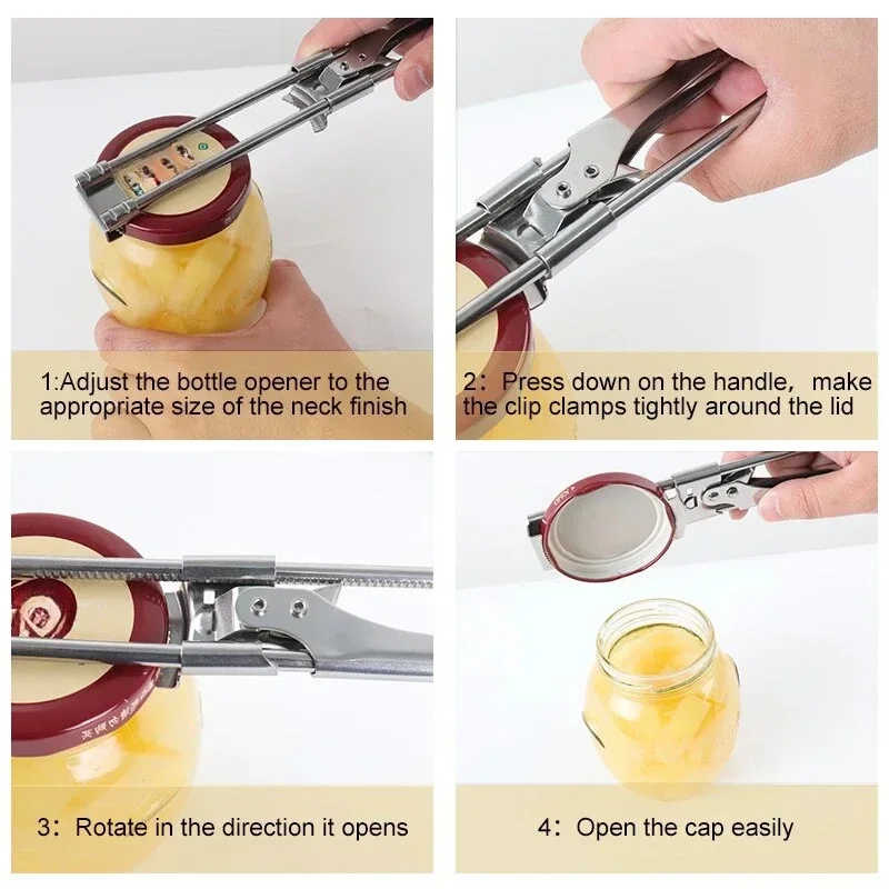 Ouvre-bouteille réglable en acier inoxydable, ouvre-boîte, facile à utiliser, non ald, accessoires de cuisine, nouveau, 1 pièce