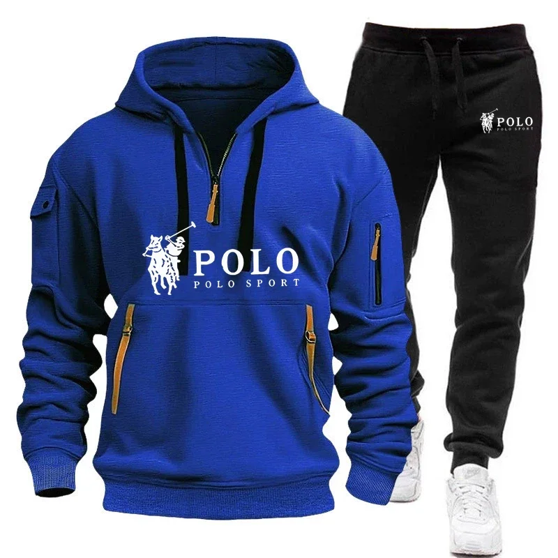 Ensemble décontracté pour hommes, une randonnée en plein air à la mode, coupe-vent et un sweat à capuche et pantalon chauds pour hommes, ensemble de 2 pièces, nouvelle collection automne et hiver 2025