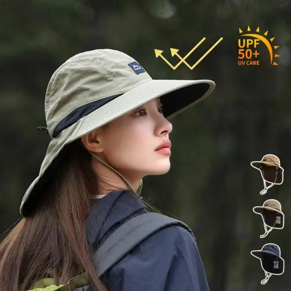 Summer UV Protection Hiking Hat Quick-drying Wide Brim Outdoor Visor Bucket Hats Mesh Breathable Sun Hat Outdoor Cycling Hat