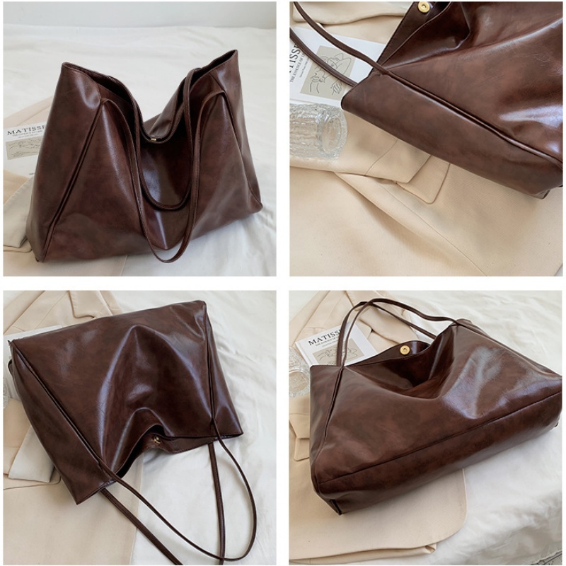 Vintage Rote Damen-Einkaufstasche, sportlich, lässig, modisch, große Kapazität, Leder, Umhängetasche, Shopper, Harajuku, einfache Handtasche, Sac