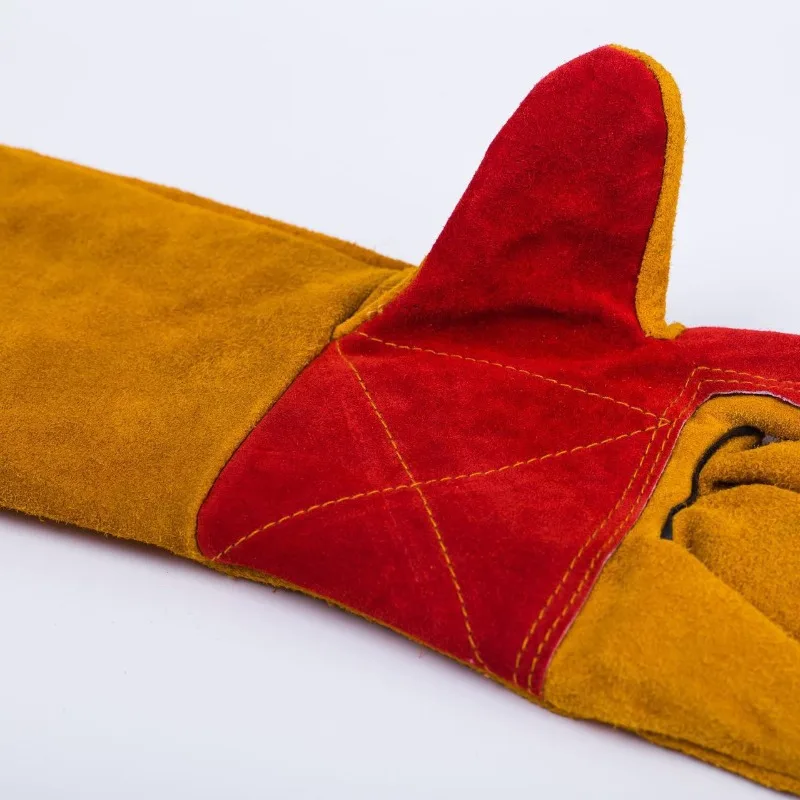 Luvas de soldagem de couro de mangas compridas de 23,6 polegadas, luvas resistentes ao calor para fogão e churrasco, luvas resistentes a perfurações para Gard