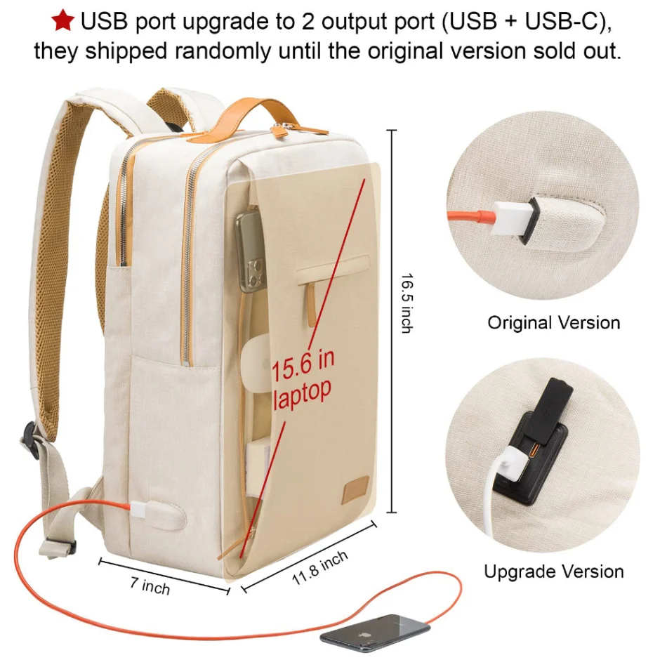 Mochila de viaje multifuncional para mujer, bolsa de avión, bolsas de aire para portátil para mujer, mochilas ligeras para ordenador portátil con carga USB